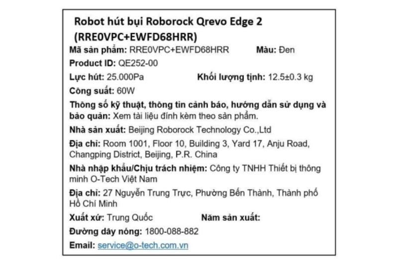 Robot hút bụi lau nhà Roborock Qrevo Edge 2 - Đen/Trắng